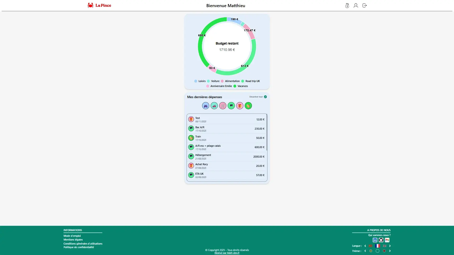La Pince — vue de l’interface 1